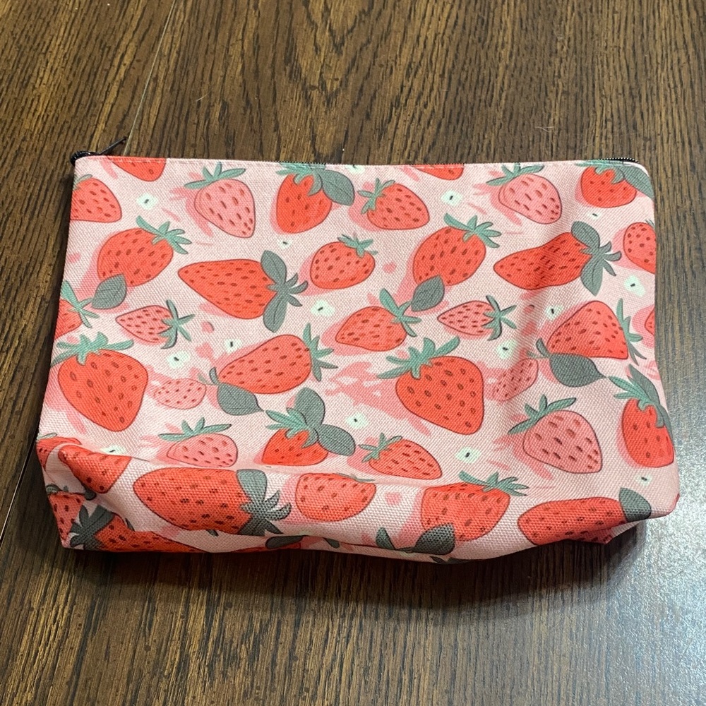 “5/$20” strawberry fruit theme zipper closure makeup bag
